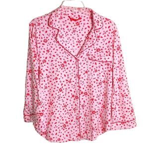Kate Spade Modal Pajama Top Wmn's Sz M 3/4 Sleeve button Up  Pink red Heart s